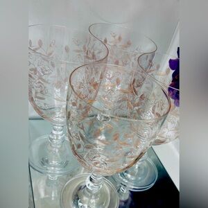 Set of 4 Clear Crystal Gold Etched Goblets